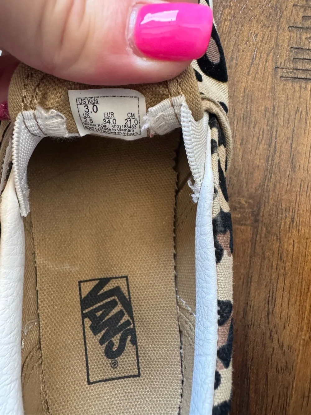 Girls Leopard Print Low Top Vans, Gently Used, Size Size 3 Girls,